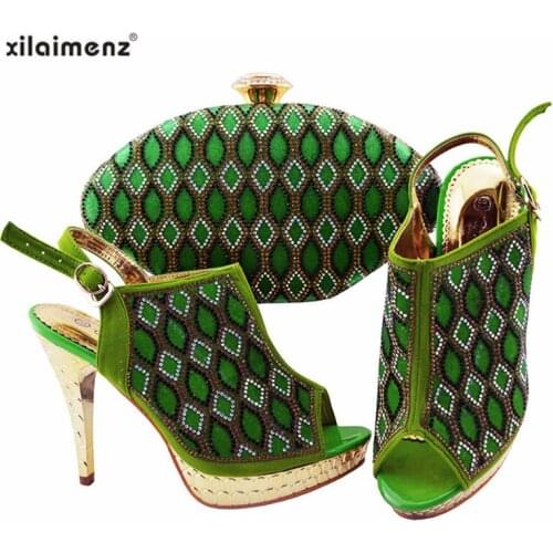 Green Color African Shoes with Matching Bags for Wedding Women Shoes and Bag to Match for Party Italian Shoes and Bag Set