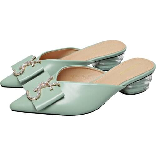 FamtiYaa Woman Slippers Mules Shoes Women Mid Heel Pointed Toe Indoor Outdoor Female Slides Chaussure Femme Zapatos de Mujer