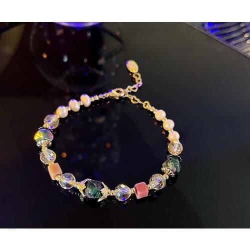 Malachite Green 2021 New Geometric Natural Freshwater Pearls Crystal Beaded Strand Bracelets for Women Fashion Jewelry YBR406