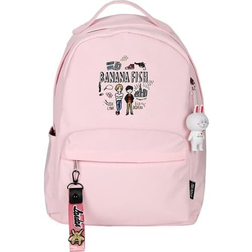 BANANA FISH Anime School Backpack Girls Small Bagpack Cartoon Pink Bookbag Nylon Women Travel Back Pack Kawaii Shoulder Bags