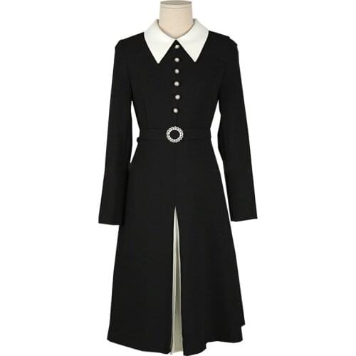 Doll Collar Dress Spring Autumn 2021 Korean New Fashion Design Sense Small Crowd Womens Waist to Show Thin Patchwork Dress