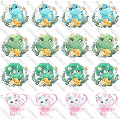 1-1/2" Cute Wreath Dinosaur Printed Custom Design Cartoon for DIY Crafts Hair Bow Lanyard/Satin /3" Grosgrain Ribbon CA239