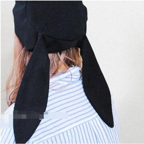1 piece black Animal Warm Chic Soft Fluff Rabbit Ear eye Hat Long Hooded with bow