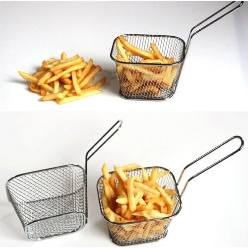 1PC electroplate frying net Basket stainless steel Chips Mini Frying Basket Strainer Fryer square block Cooking Colander #40