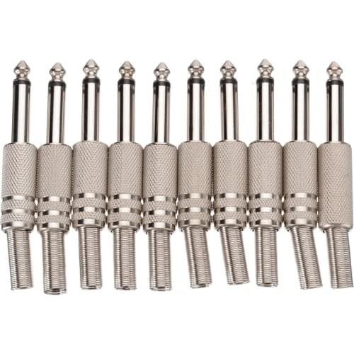 10pcs 6.35mm Male Mono Monaural Audio Cable Jack Connector Plug 1/4" Male Solder-on Audio Connectors 75x15mm