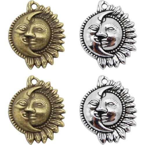 Julie Wang 10PCS Moon And Sun Charms Zinc Alloy Antque Bronze Silver Color Bracelet Pendant Jewelry Making Metal Accessory
