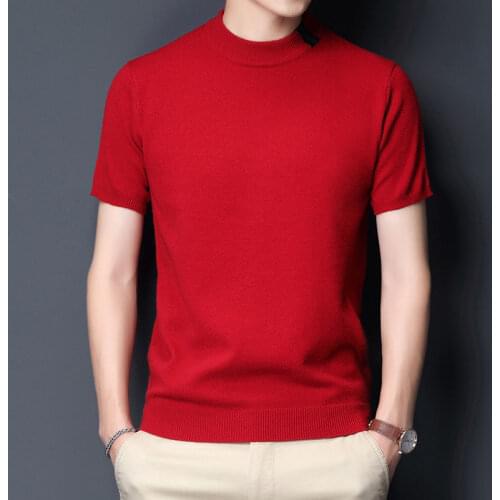 2021 New Men Summer Fashion Half Turtleneck Slim T-shirt Tops Male Korean Style Slim Solid Color Plus Size 5xl Knitted Tees S78