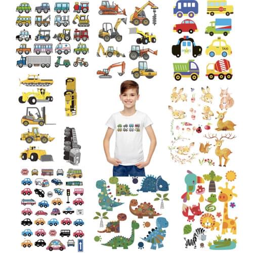 24 Styles Cartoon Truck Car Patch Iron on Transfers for Children Clothing Patch Thermal Stickers for Kids Hoodies Appliques