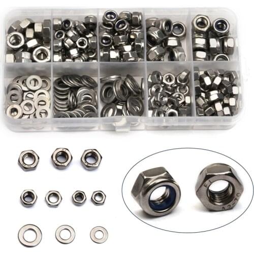 255PCS M4/M5/M6 Stainless Steel Hexagon Screw Bult Nuts Washer Kit With Flat Washer Plain Washer Gaskets Assortment Kit