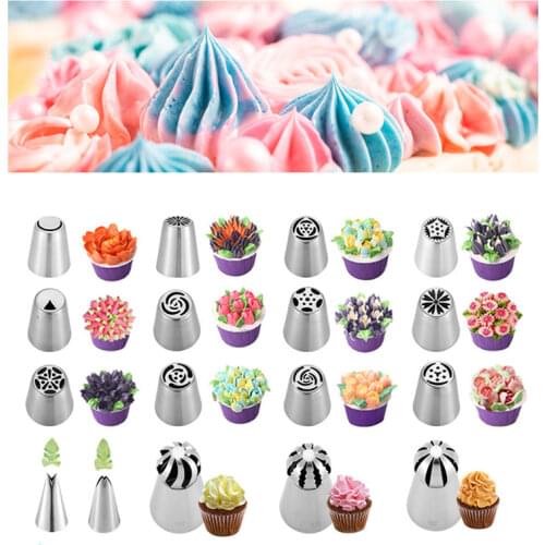 31pcs Russian Tulip Icing Piping Nozzles Pastry Cream Tips Stainless Steel Pastry Nozzles Confectionery Tool Baking Pastry Bag