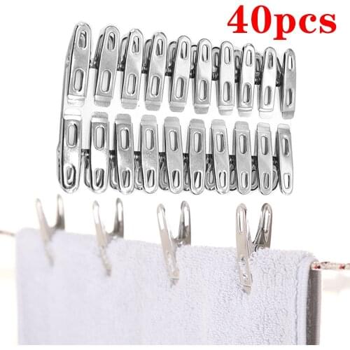 40pcs/lot Stainless Clothespins Home Steelsock Shoes Clothes Storage Strong Spring Pegs Organizer Bathroom Accessories In Stock