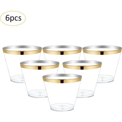 6PCS 270ML Wine Glass Hard Plastic Aviation Cup Juice Cup Tiramisu Ice Cream Cup Birthday Party Supplies Reusable Plastic Cup