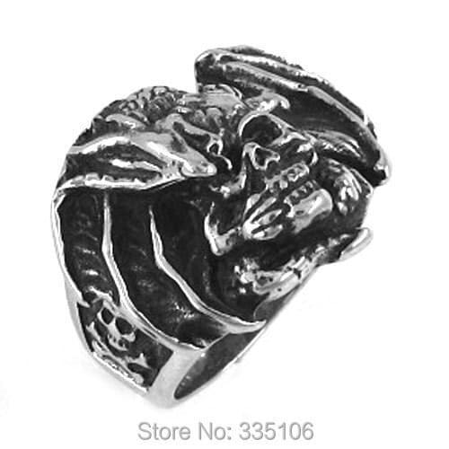 Free shipping! Gothic Bat Catch Skull Ring Stainless Steel Jewelry Classic Men Motor Biker Ring SWR0180