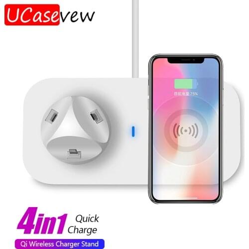 Wireless Charger Stand 4 in 1 For iPhone 12 11 XS MAX XR 8 Plus Android Type-C Wireless Multifunction Smart Phone Charging Base