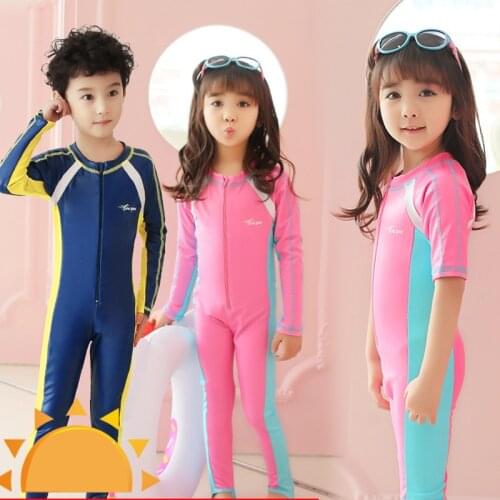 Children One Piece Swimsuit Kids Girls Swimwear Boys Long Short Sleeve Surfing Wear Bathing Suit Baby Sandy Rash Guard 2-14Y