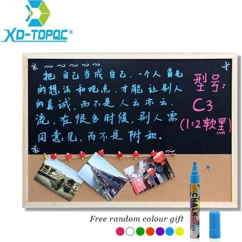 30*40cm Chalkboard Cork Board Wooden Blackboard Combination Board 1:2 Wood Frame Message Drawing Bulletin Boards Free Shipping