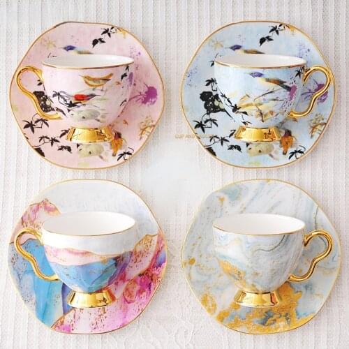 GY Coffee Cup European Light Luxury British Pastoral Style Afternoon Tea Set Set Bone China Black Tea Cup Saucer Ceramic