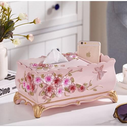 Creative European Resin Flower Tissue Box Fashion Garden Paper Towel Remote Control Storage Box Ashtray Home Decoration