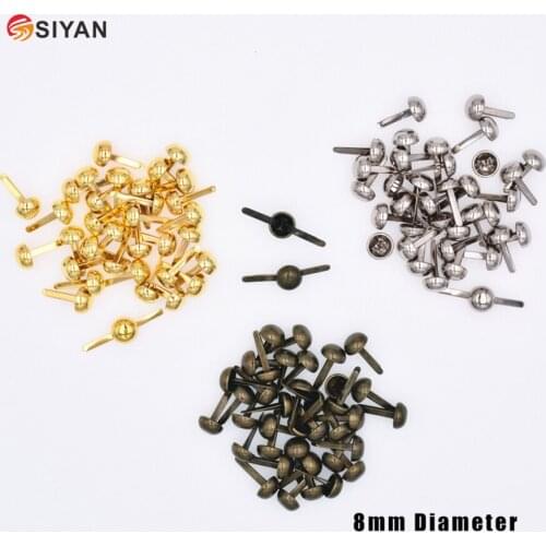 100Pcs 8mm Silver Tone Metal Crafts Round Purse Feet Rivets Studs Pierced fit Punk Rock Rivets Embellishment DIY Crafts