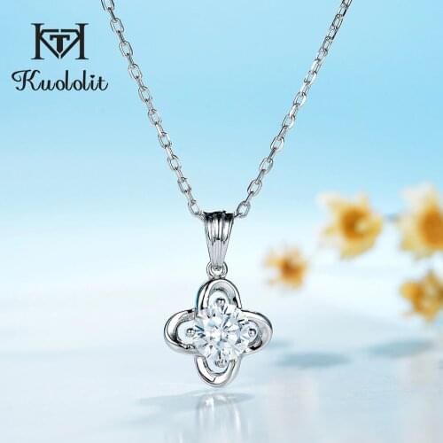 Kuololit 14K 10K 925 silver Moissanite Gemstone Pendant For Women Round 6.5mm VVS 585 Luxury Necklace for Engagement Wedding
