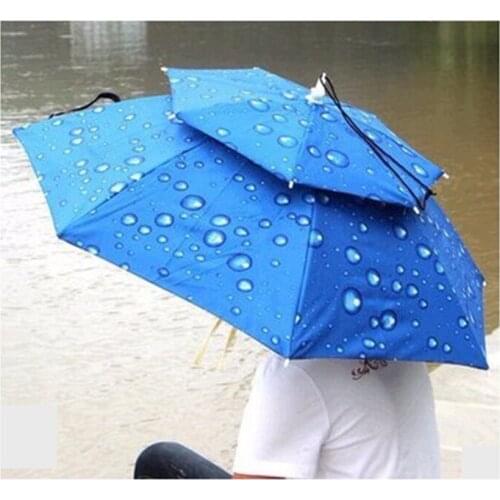 Summer Outdoor Head Wearing Double-Deck Hat Umbrella Fishing Hiking Beach Umbrella Camping Photography Anti UV Mini Umbrella Cap