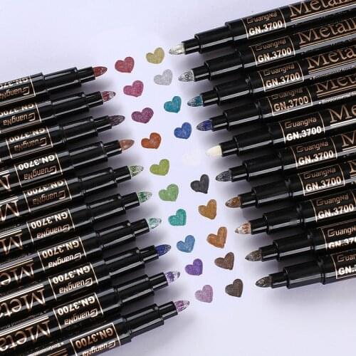 2mm Metallic Paint Marker Pen Set 20 Color Brush Pen Mark Write Black Card Paper Grass Drawing Stationery School Art Supplies