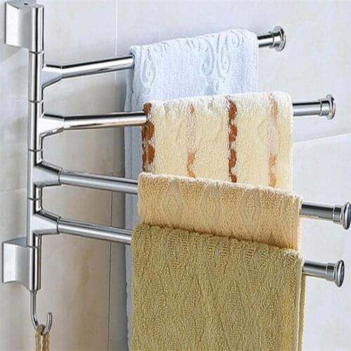 Bathroom Towel Wall-Mounted Stainless Steel 4 Swivel Bars Bathroom Towel Rack Hanger Holder Organizer