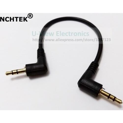 NCHTEK Dual 90 Degree Right Angled 3.5mm 3 Poles Stereo Male to Male Audio Extension Cable Black 20CM/Free DHL Shipping/100PCS