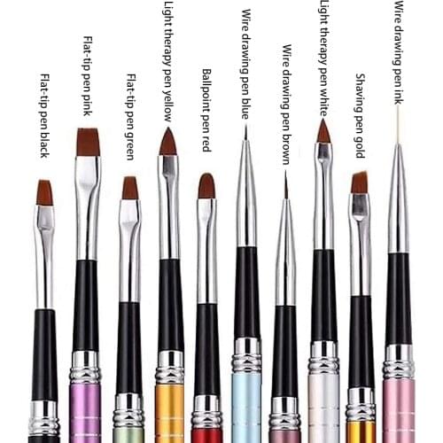 Art Nail Brush Set Metal Pens Wire Drawing Pen,flat Tip Pen, Light Therapy Pen 10pcs
