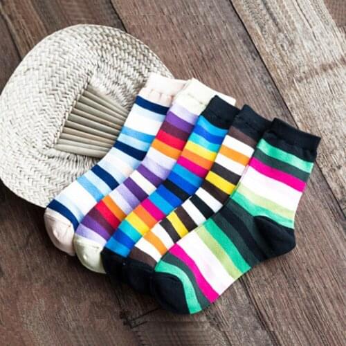 10 Pairs Casual Fashion Cotton Funny Long Women Socks Contrast Color Rainbow Striped Ankle Socks Girl Calcetines Mujer Meias