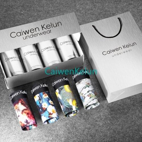 New 4-piece Suit Gift Box Mens Underwear Boxer Shorts Modal Personality Trend Show Breathable Loose Boxer Shorts Head Pants