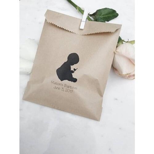 Personalize baptism christening baby shower popcorn candy Buffet Cookie desserts treat bags Coffee Honey Tea gift Favors pouches