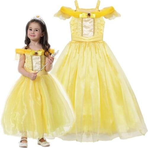 Princess Belle Dress for Girl Kids Floral Ball Gown Child Cosplay Bella Beauty and The Beast Costume Fancy Party