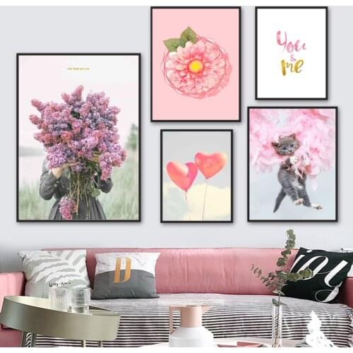 Valentines Day Gift Landscape Flower Plant Wall Art Picture Poster Prints for Living Room Lavender Balloon Cat Canvas Painting