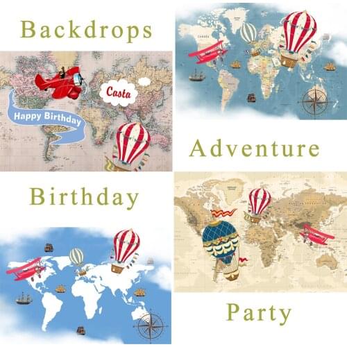 Adventure Theme Birthday Party Backdrop The Places he'll Go Airplane Baby Shower Vintage World Map Background Banner Decorations