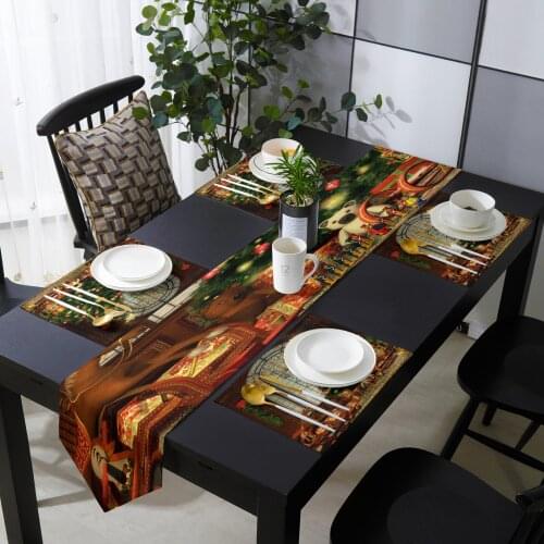 Christmas Bells Christmas Tree Windows Table Runner Set for Home Kitchen Dining Table Wedding Party Holiday Dinner Decoration
