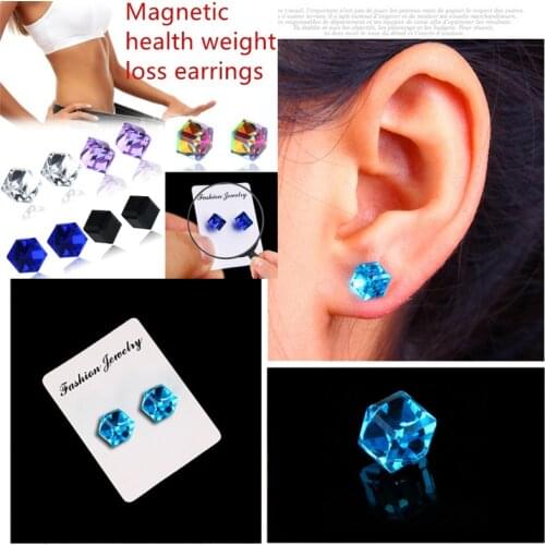 Earring Crystal Exquisite Strong Magnetic Stud Earrings Sparkling No Ear Hole Water Cube Box Cube Stone For Woman Party Jewelry