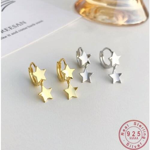 925 Sterling Silver Korean Exquisite Simple Star Earrings Women Fashion Vintage Jewelry Accessories