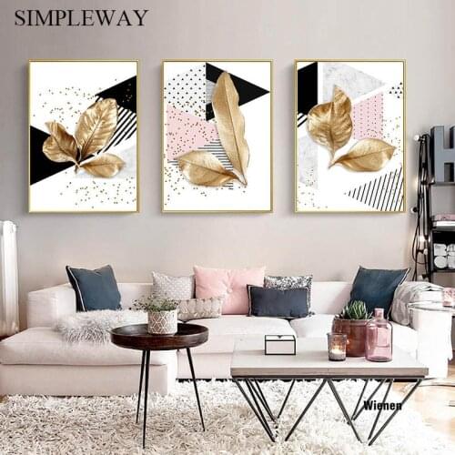 Modern Geometry Shape Abstract Poster Golden Leaf Canvas Wall Print Art Painting Nordic Simplicity Picture Living Room Decor