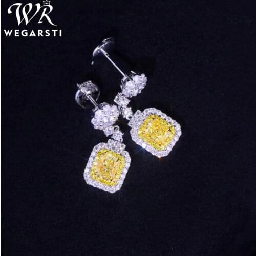 WEGARSTI High-quality New 925 Silver Sqaure-shaped Yellow Crystal Earrings Color Jewellery Ladies Gifts Charm Jewelry Wholesale