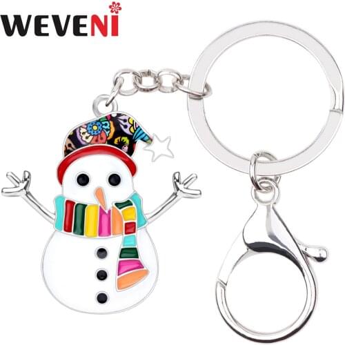 WEVENI Enamel Alloy Christmas Scarf Snowman Key Chains Keychains Cartoon Navidad Jewelry Gift For Women Girls Bag Car Charms New