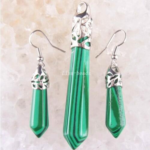 Free Shipping New without tags Fashion Jewelry Sets Zinc Alloy Natural Green Malachite Earrings Pendant Bead RK1668