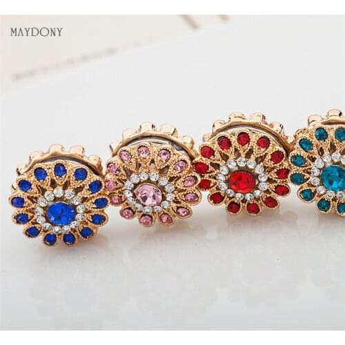 XT58-6pcs Fashion Rhinestones Flower Brooches Pin Scarf Buckle Metal Muslim Headwear Abaya Khimar Magnetic Hijab Scarf Magnet