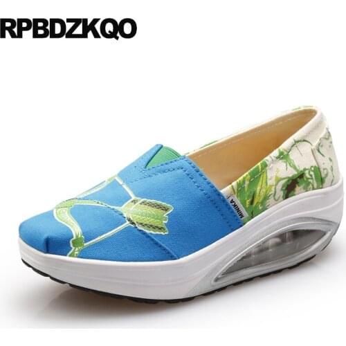 Cheap Shoes China White Printed Floral Elevator Women Round Toe Canvas Walking Thick Sole Wedge Swing Drop Shipping Spring