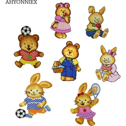 AHYONNIEX 1PC Sport Rabbit Apple Bear Embroidery Repair Patches Cute Iron On Patches For Kids Jacket Jeans Clothes DIY Applique