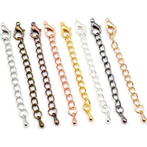 10pcs 50mm/70mm Length Longer 5x4mm Handmade Extension Chain with Lobster Clasp and Droplets For Bracelet Necklace Tail Chain