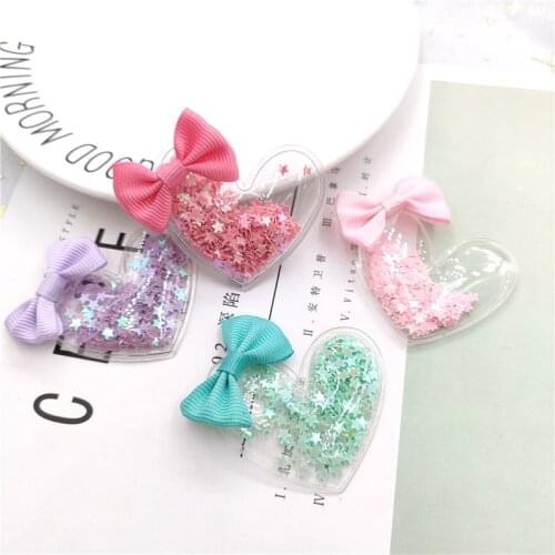 10Pcs/lot Bling Transparent heart Filling Sequin Appliques for DIY Headwear Hair Clips Bow Accessories Patches