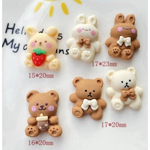 20Pcs/lot Cartoon Rabbit Bear Flat back Resin Cabochon Scrapbooking Fit Phone Deco Parts DIY Hair Bows Center Accessories Craft