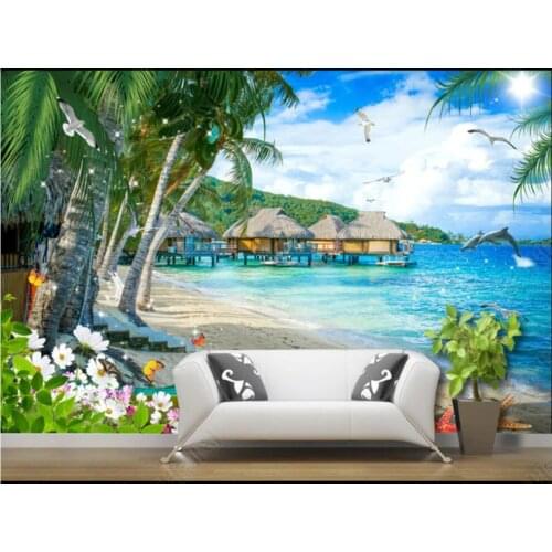 3d photo wallpaper custom mural Seaside seascape blue sky coconut tree home decor living room wallpaper for walls 3 d