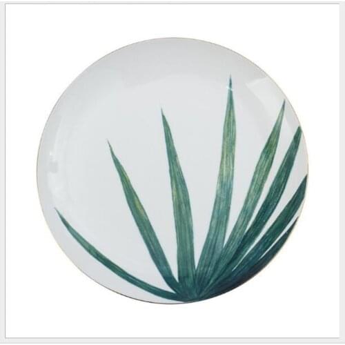 8 inches Green Plants Porcelain Dinner Plate Tableware Dinner Set Green Plants Ceramic Dessert Plate Dinnerware Cake Plate
